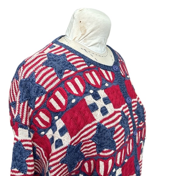 Vintage Talbots Patriotic American Flag Cardigan Embroidered Red White Blue L - Picture 7 of 11